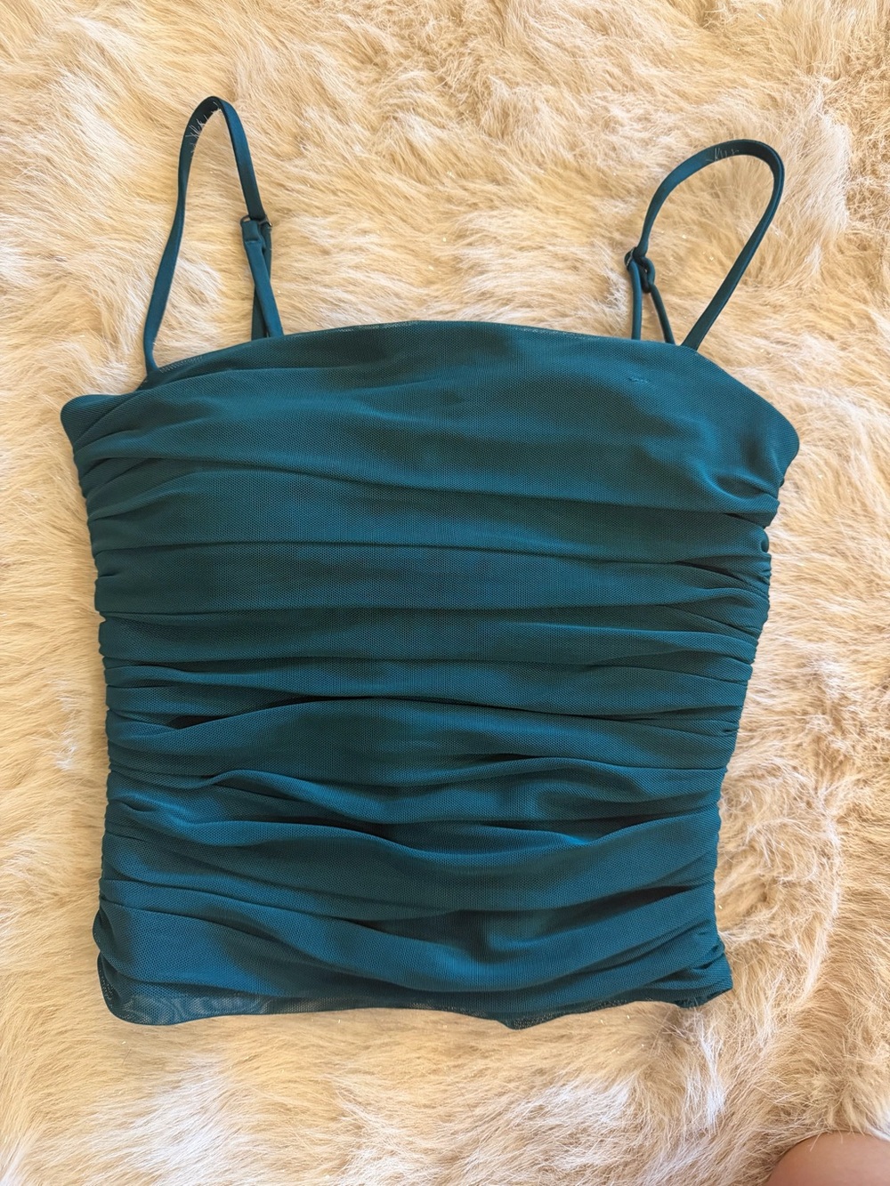 Express Teal Ruched Spaghetti Strap Camisole